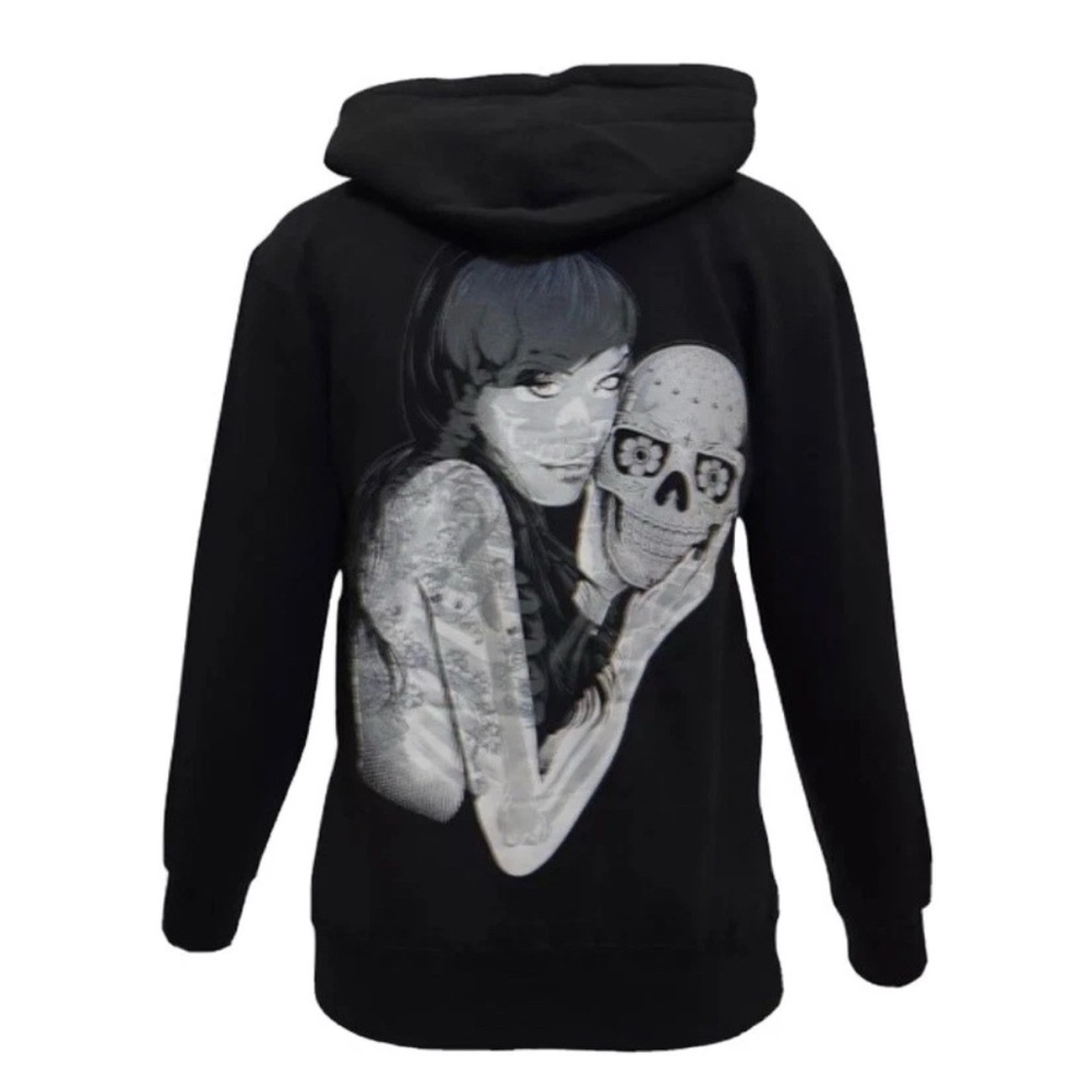Iron Fist Skull Women’s  Black Hoodie Size m/l Juniors